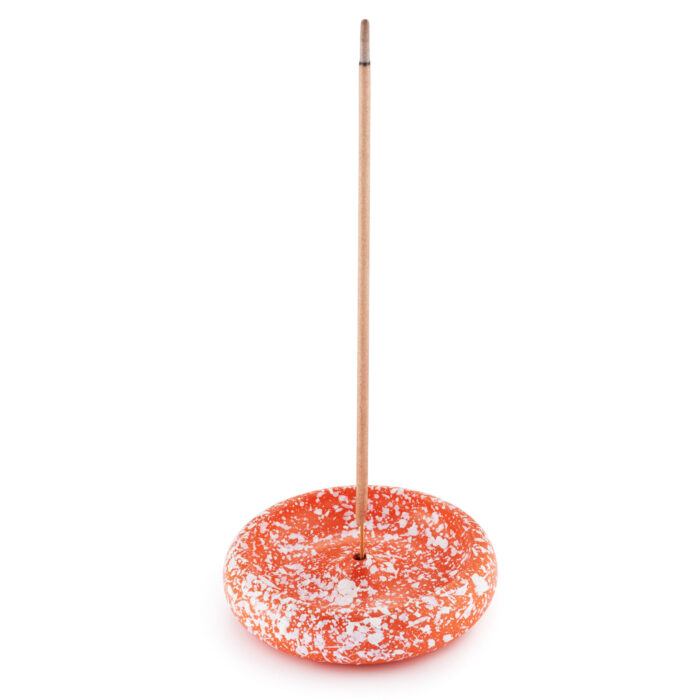 Large Round Orange & White Incense Holder - Image 1