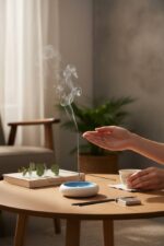 Ceramic Incense Holder Round Blue - Image 2